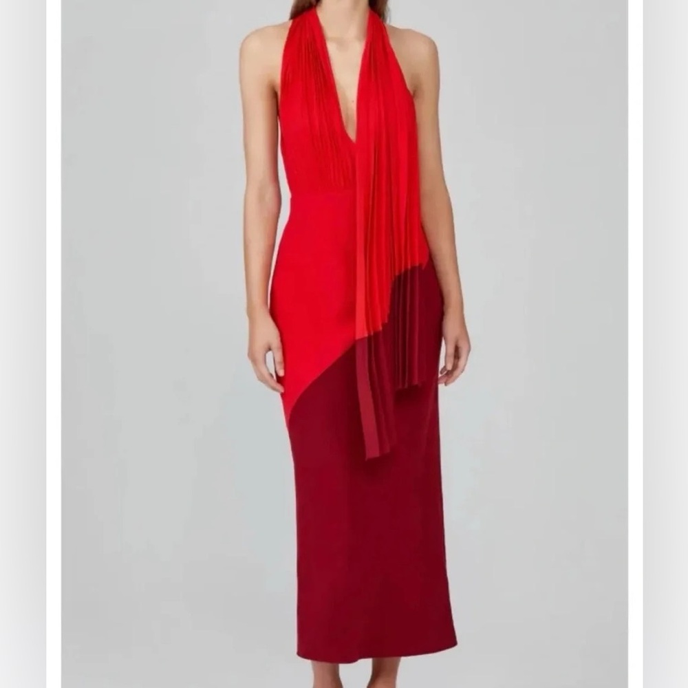 Acler Flora Colorblock Dress with Draped Scarf Detail